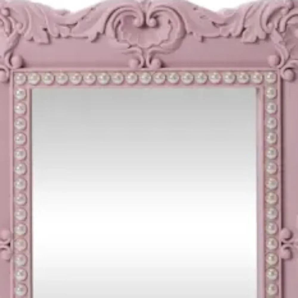 Pearl Trimmed Chic Pink Design Frame Mirror